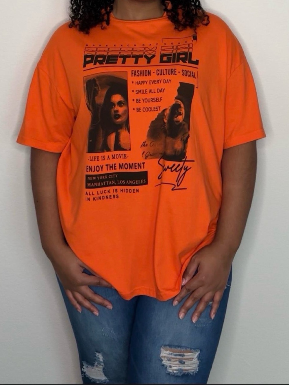 Pretty Girl Orange oversized Graphic Tee